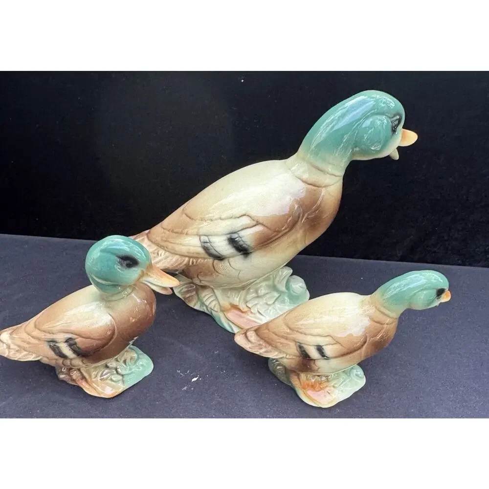 Vintage Royal Copley Windsor Mallard Duck Set of 3 Ceramic Figurine Mid Century